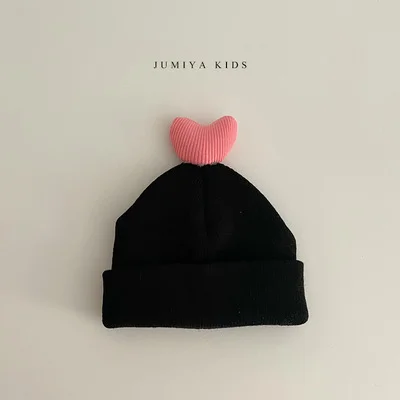 Korean Style Baby Plush Hat Autumn Winter Girls Cute Love Knitted Warm Cotton For