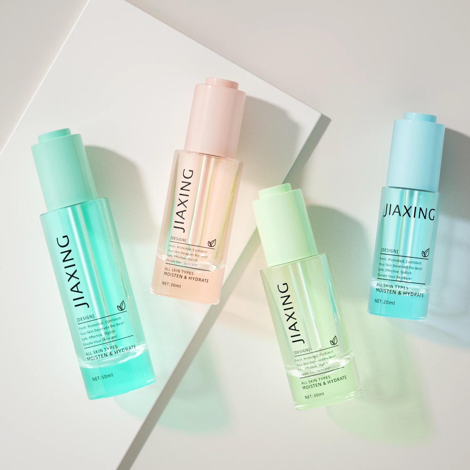 Luxury unique 20ml 30ml 50ml empty cosmetic glass dropper serum bottle with twist press pump