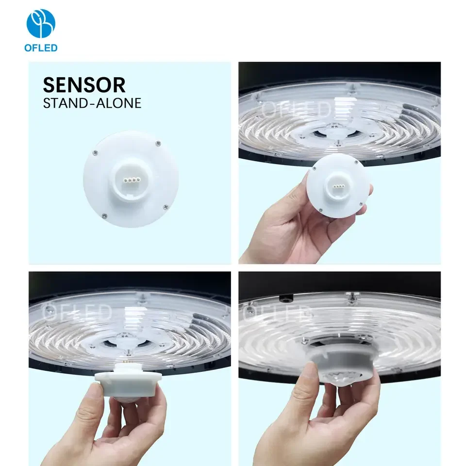 IP65 High Lumens 150lm/W Warehouse LED Light 100W 150W 200W UFO LED High Bay Light with Motion Sensor Easy Change