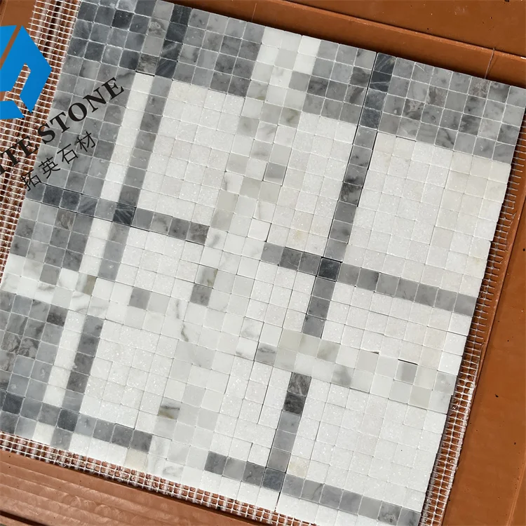 Gray white star marble mosaic tile wave mosaic stone tile white and pearl latest design geometric stone mosaic tile