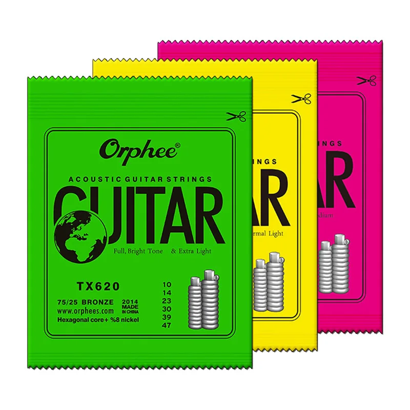 Orphee Strings for Acoustic Guitar TX Series Green Phosphor Folk Hexagonal Carbon Steel Metal String Guitar Parts Accessories