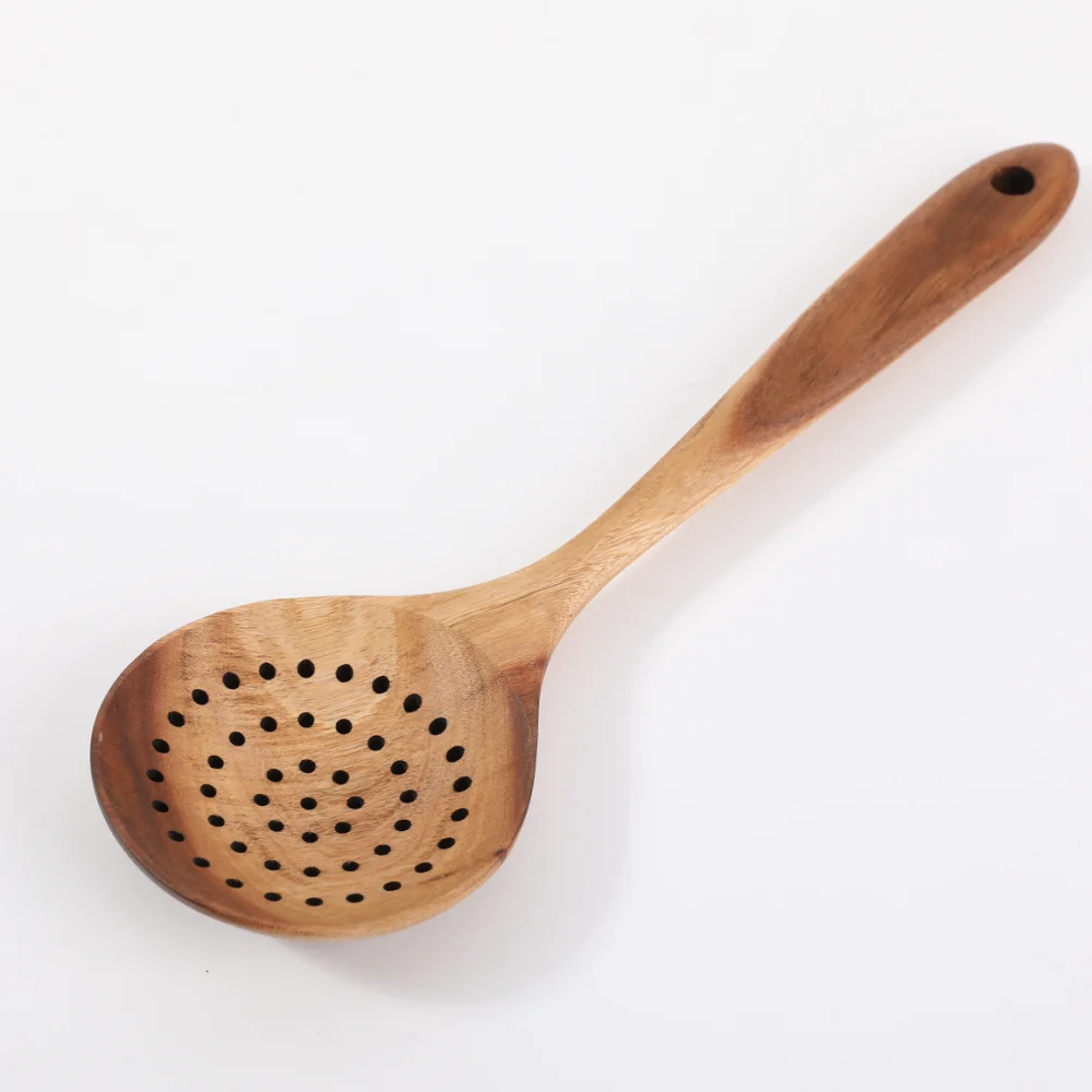 Customize Size Eco Friendly Kitchen Acacia Wooden Spoon For Cooking With Holes
