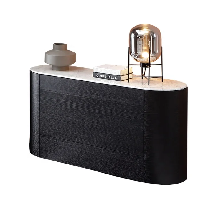 Dining Room French Design 4 Door Metal Base Wooden Modern black Sideboard cabinet with natural marble