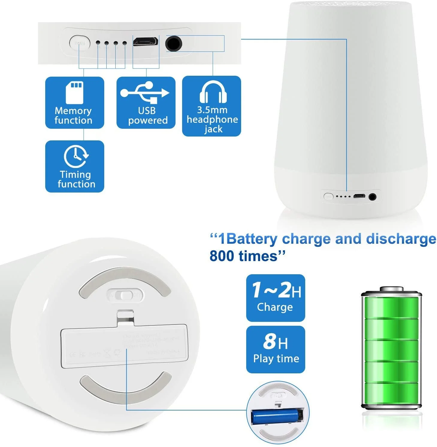 Built-in Battery 34 Soothing Music Sound Machine White Noise Machine With App Control