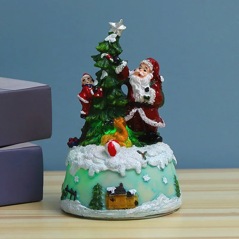 
2021 new Christmas music luminous cabin colorful flashing resin crafts ornaments European Christmas decorations gifts 