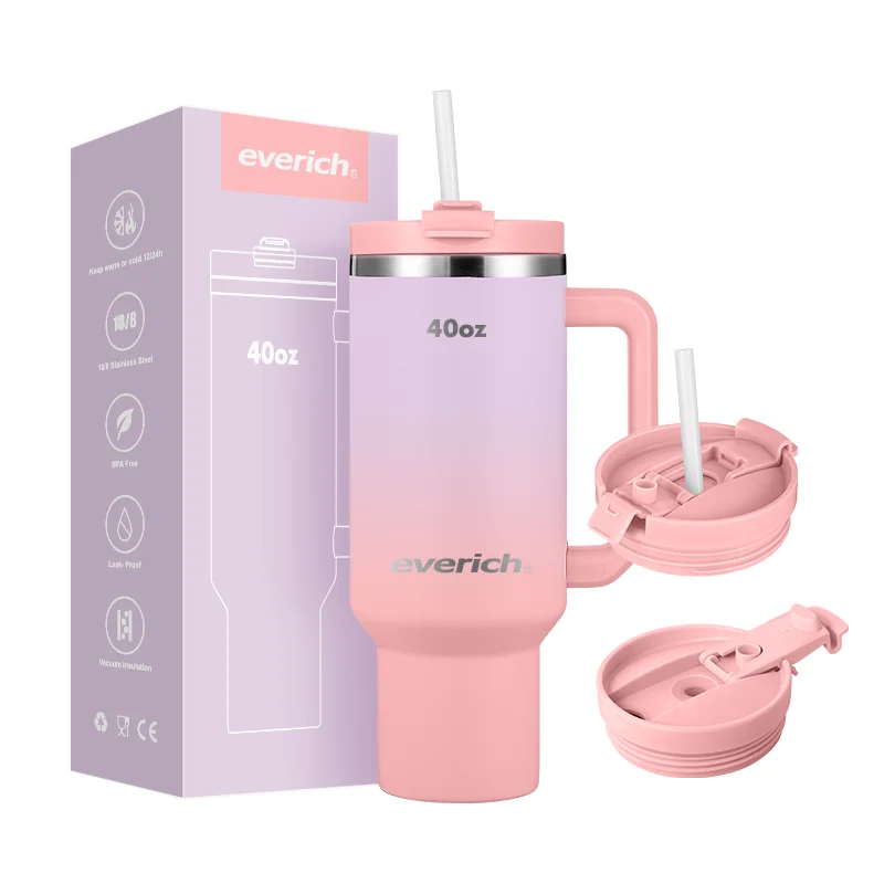 24-hours long-lasting temperature lock tumbler Travel Water Bottle Travel Mug with straw handle lid 30oz 40oz