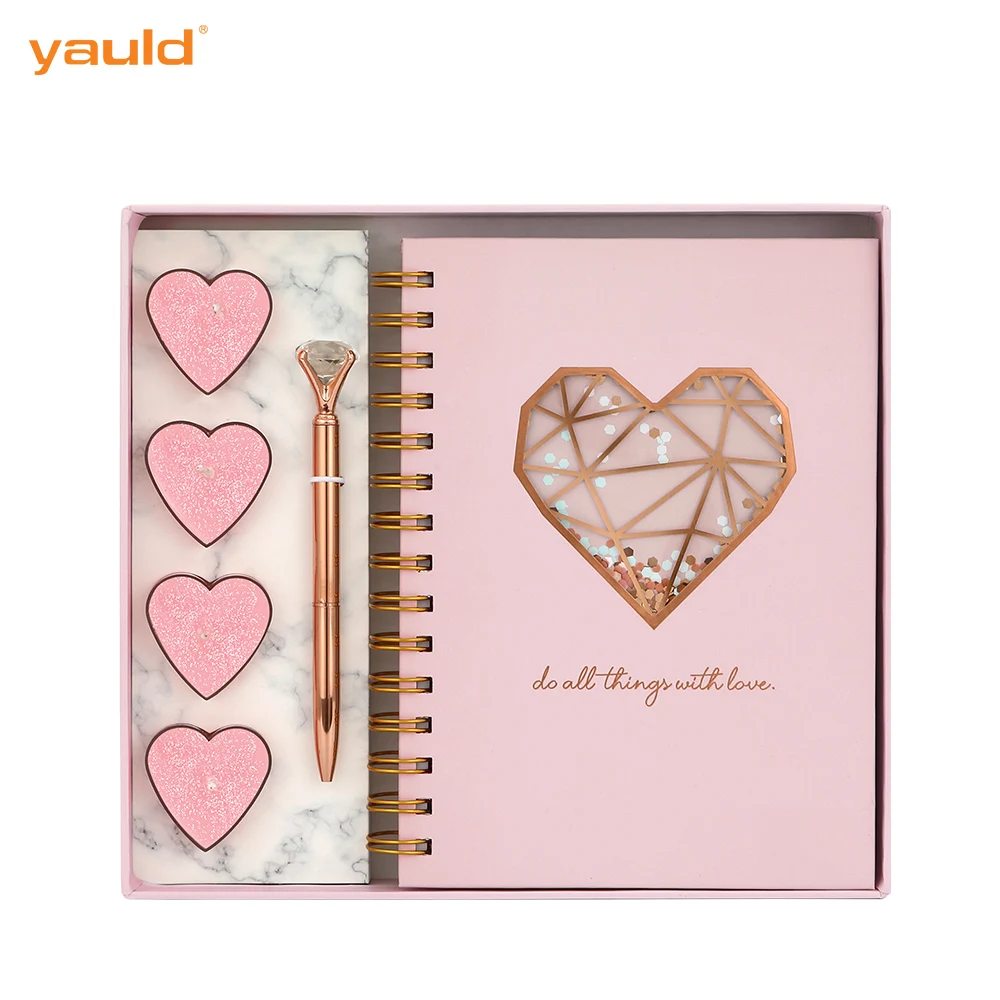 Персонализированные розовые блокноты в твердой обложке с индивидуальной печатью, спиральный дневник A5, журнал, Блокноты с настраиваемой ручкой, подарочный набор