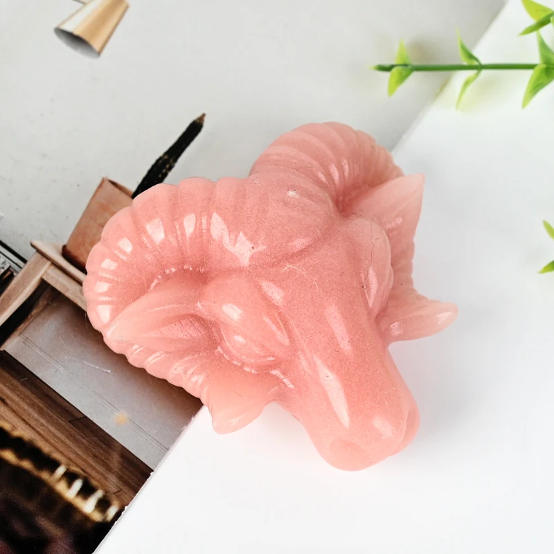 Wholesale Natural Healing Gemstone Sheep Head Hand Carved Animals Status For Home Decoration