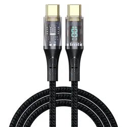 transparent type c 100w cable fast charging 1M USB 2.0 with led display wholesale pd cable 5a type-c 100w pd data cable