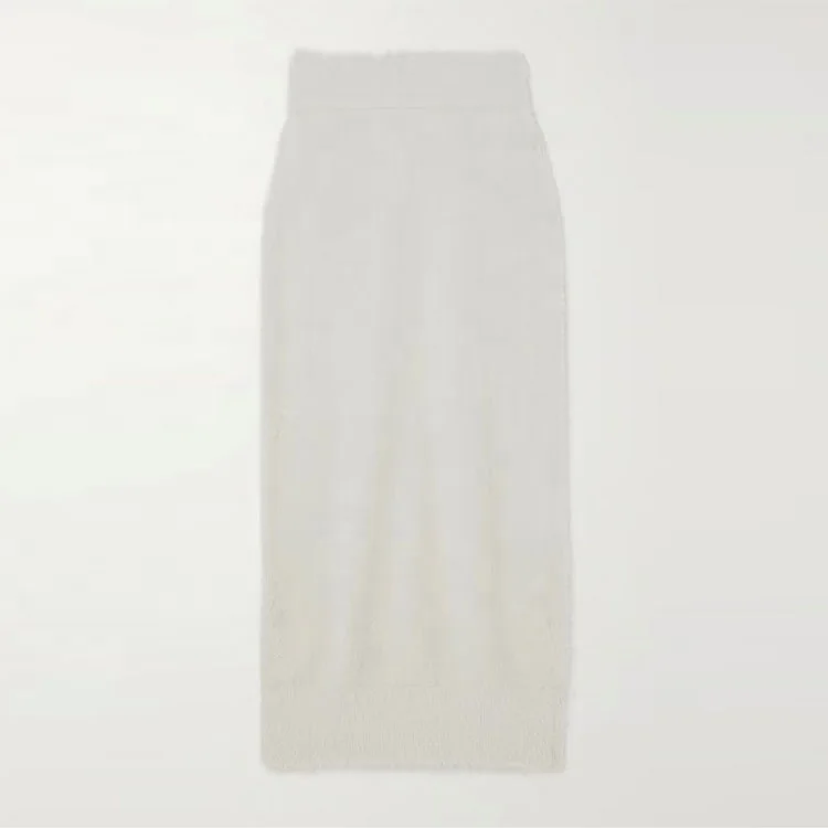 Clothing manufacturer custom autumn winter white color high waist stretch elegant casual knitted midi skirt