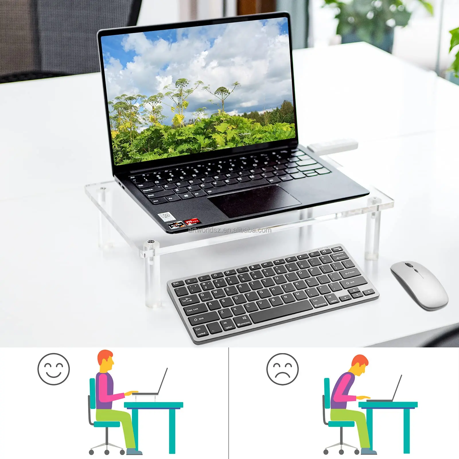 3 Shelves Heavy Duty Acrylic Monitor Stand Desk Riser with Adjustable Length and Angle Computer TV PC Laptop Screen Stand