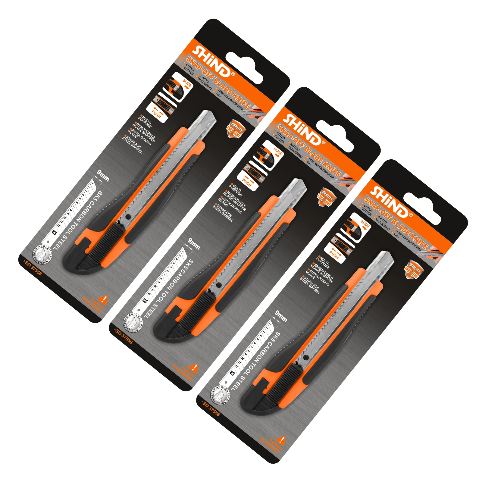 SHIND 37556 Snap-Off Blade Knife Blades 9mm*13 SK5 Carbon Tool Steel And Auto-locking Blade Optimized Ergonomic Bi-material Grip