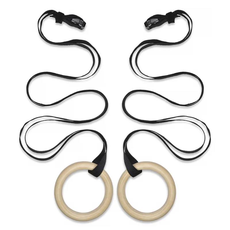 gymnastic rings wood 32mm 28mm Wooden Gym Rings with Enhanced Flexible Buckles Durable Adjustable Straps