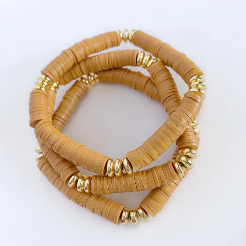 Handmade Soft Clay Bead Bracelet Boho Heishi Polymer Clay Bracelet for Woman