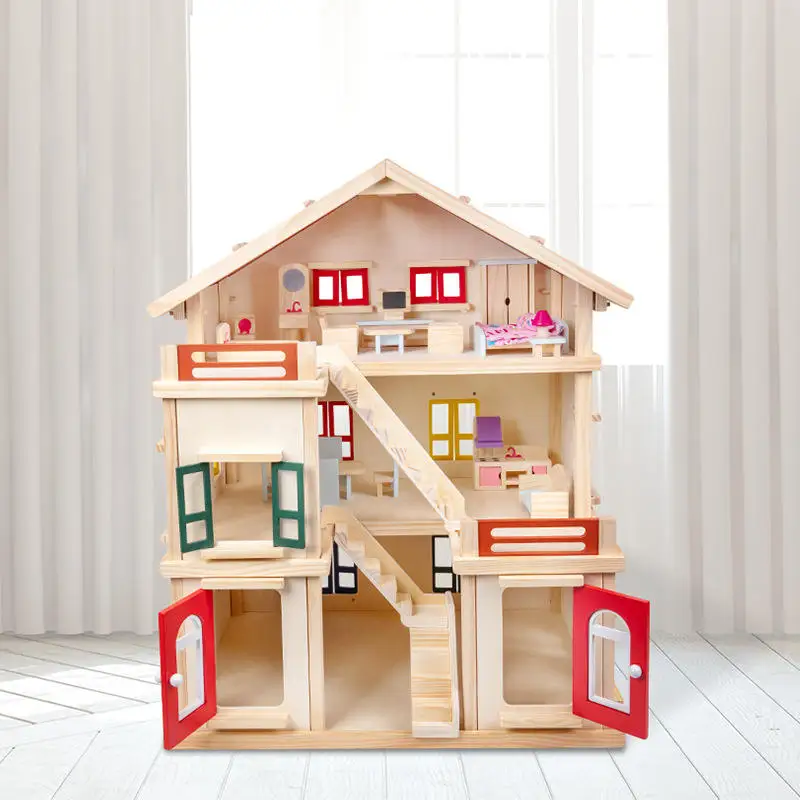 Wholesale 3d wooden miniature doll house kit diy doll house doll chair kids education wooden toy