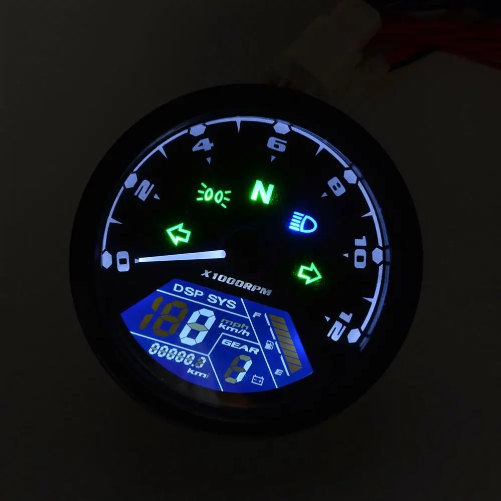 LED 12000RPM 6 Gear Universal Motorcycle LCD Digital Speedometer Backlight Motorcycle Odometer For1, 2,4 Cylinders Meter