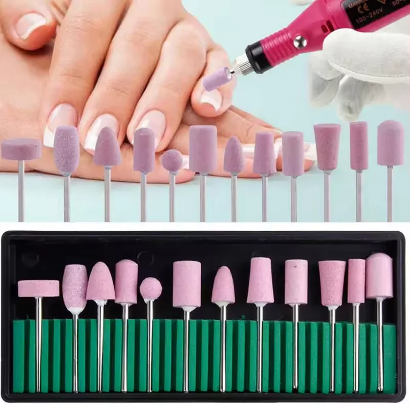 Abrasive polishing tools Mini Nail Drill Electric Drill Bits Nail Art Equipment 2.35 3/32 Pink Head Tool 12pcs Color 30pcs set