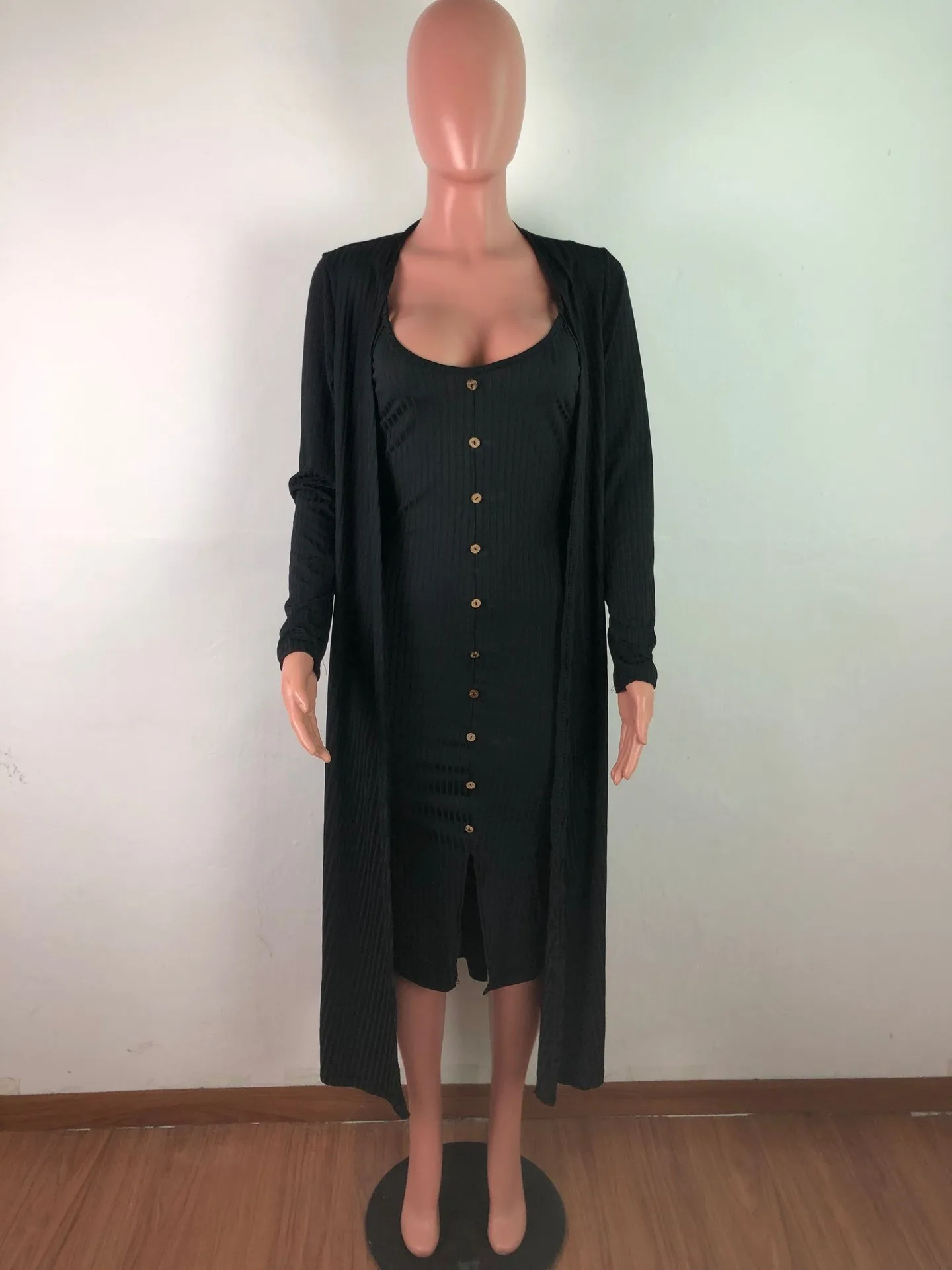 Wholesale Fall 2022 Women Clothes Ribbed 2 Piece Ladies Outfit Dresses Cardigan Two Piece Sets Womens Clothing Two Piece