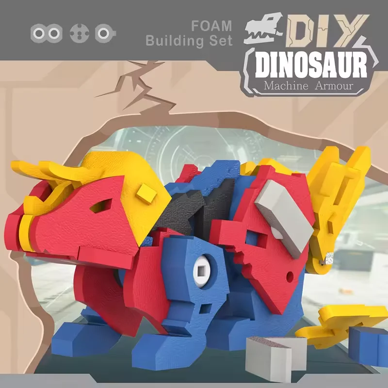 New product 35pcs diy children puzzle game hot sale assembly 3d puzzle dinosaur armour model puzzle foam