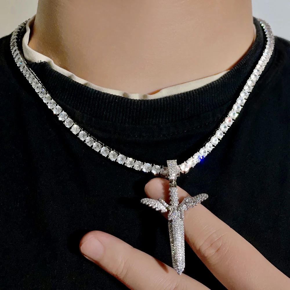 Moissanite Pendant Iced Out Moissanite D Color Diamond Hip Hop Custom Silver Jewelry Sword Pendant