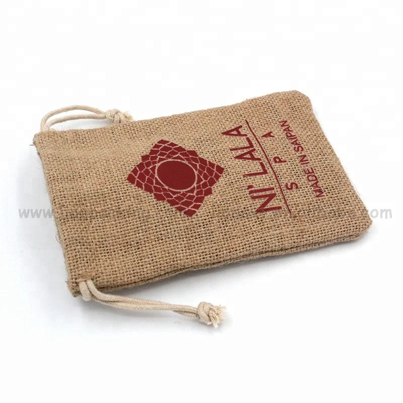 Wholesale Custom logo double drawstring small hemp walnut nut pouch screen printed coffee bean burlap packaging bag