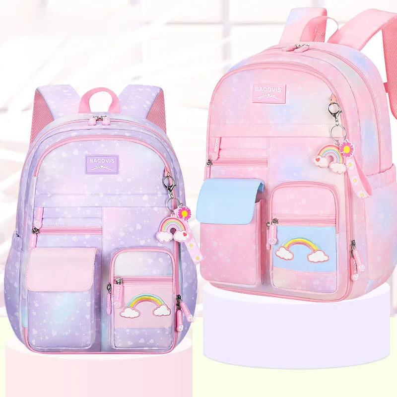 New Popular Large Capacity Fashion Rainbow Gradient Kids Backpack Waterproof Travel Backpack Schoolbags For Girls