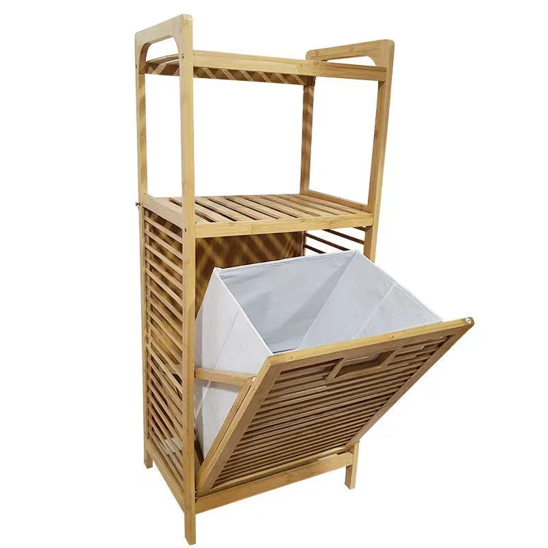 Manufacturer Custom Large Wooden Bamboo Dirty Laundry Hamper Basket with Shelf