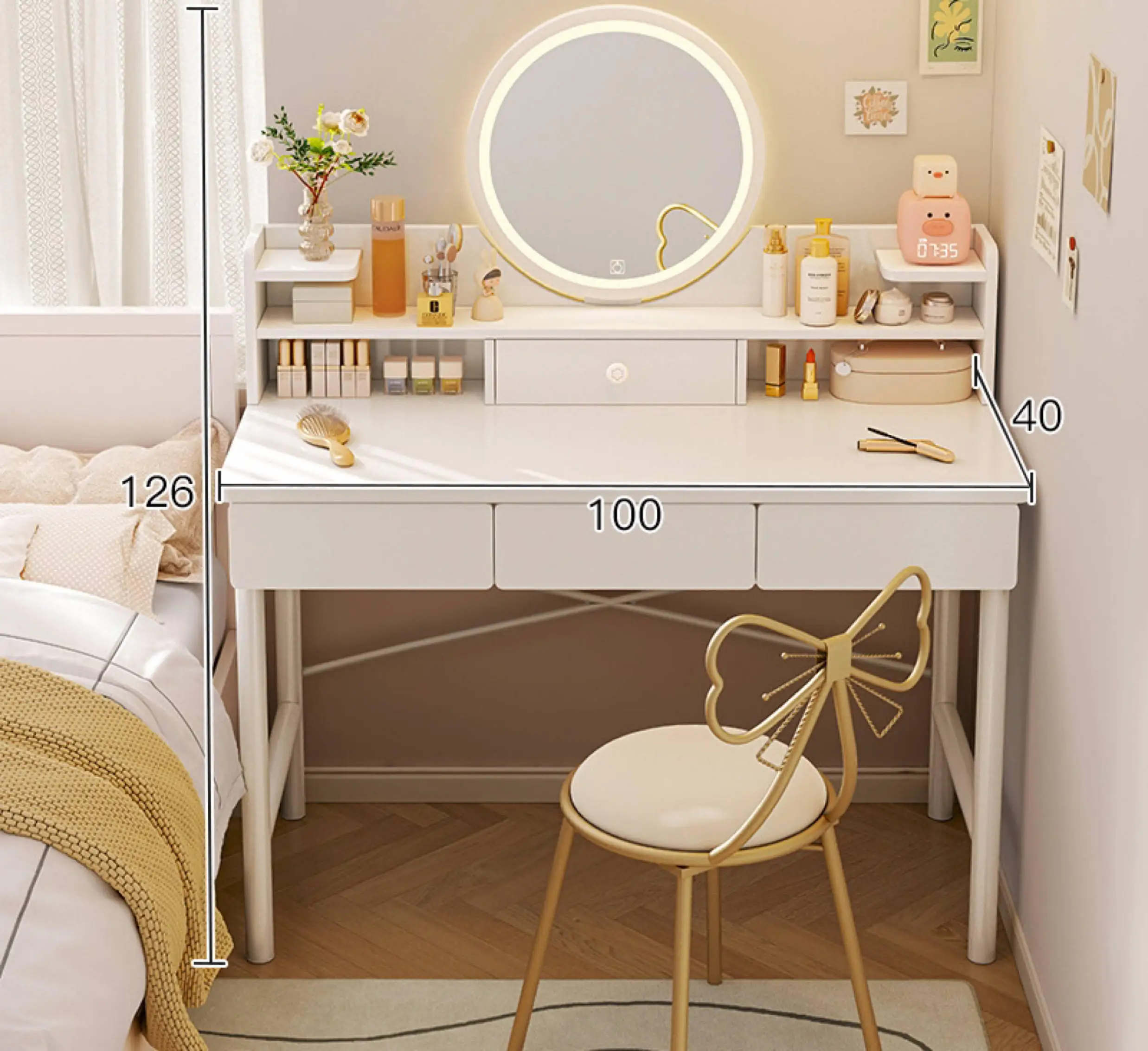 China Supplier New Brand Dresser With Mirror Makeup Dressing Table 360 Degree Rotatable Removable Vanity Mirror