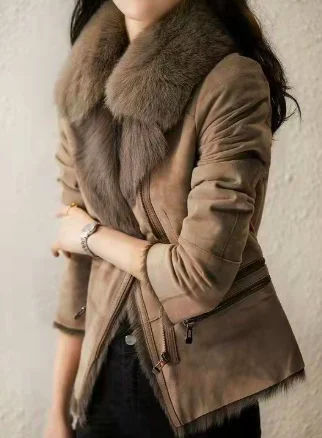 Elegant Japan Korea winter new fashion fur jacket for women coat fur lining vintage casual jacket  Slim Fit Winter Warm