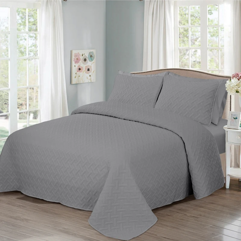 New Style Beige Queen Size King 7PC Pin Sonic Quilt Set For Room polyester ultrasonic quilt being sheet set