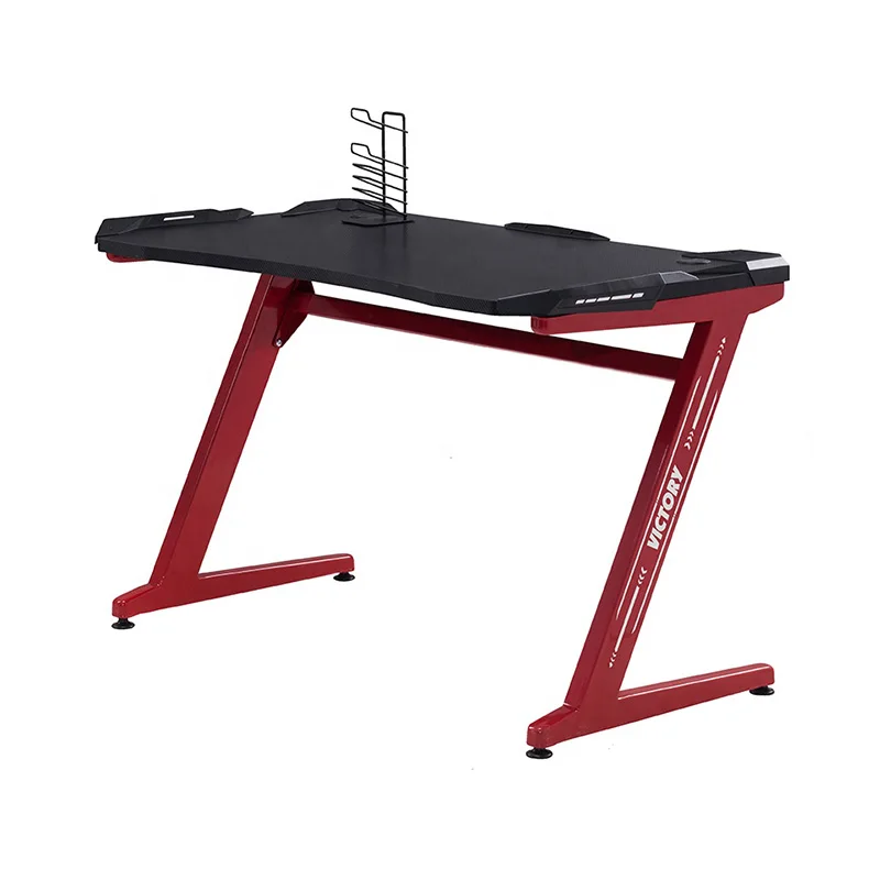 MDF carbon fiber desktop home office electronic LED light computer gaming desk for E-sports