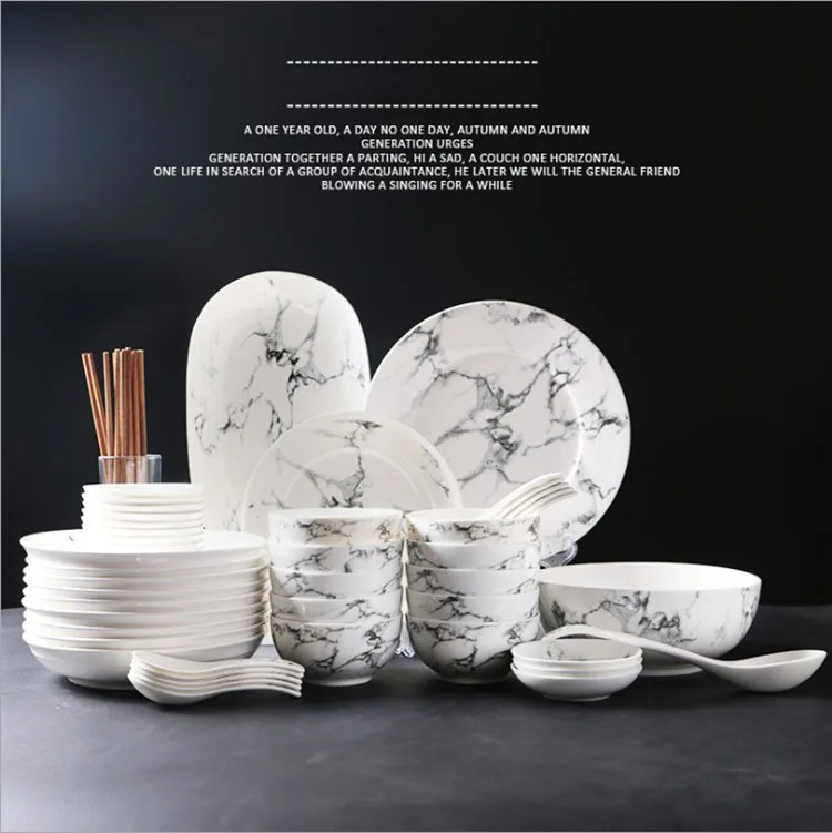 Luxury home decor wedding gift marble ceramic plate bowl dish set porcelain dinnerware dinner set