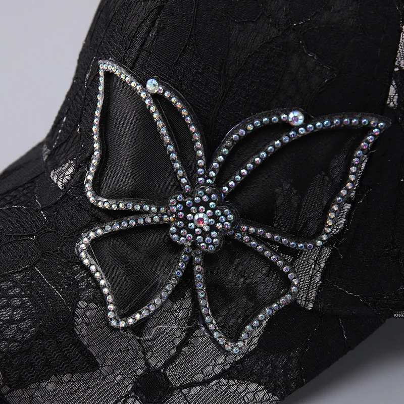 Custom Design Summer Lace Thin All The Cap Women Breathable Sun Rhinestone Butterfly Street Fashion Baseball Cap