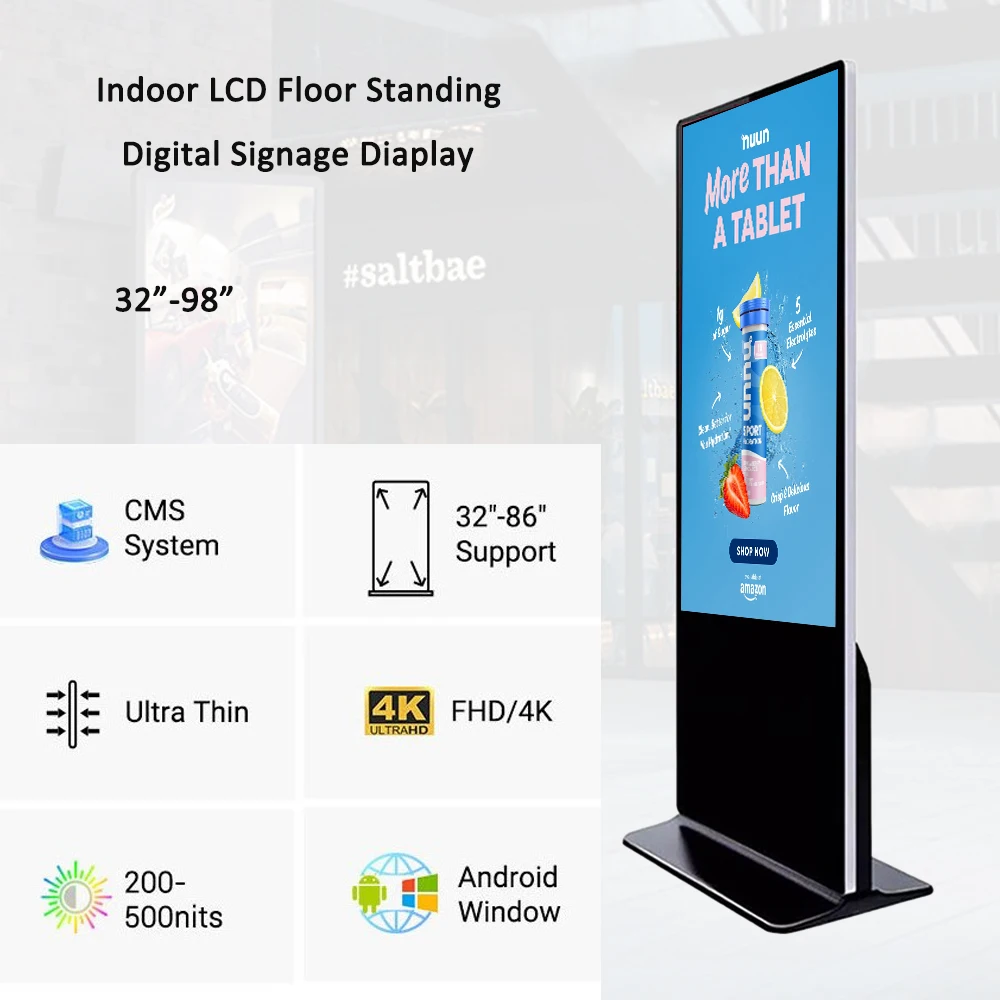 Vertical Floor standing 49 Inch no touch screen Android OS advertising Lcd Digital Signage display kiosk