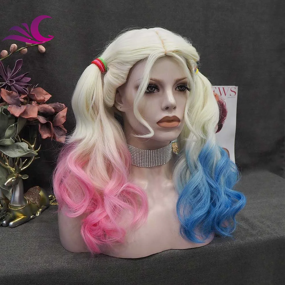 Celebrity Fashion Halle Quinn Pink and Blue Color Full Machine Sew Synthetic Wigs High Temperature Fiber Synthetic  Wigs