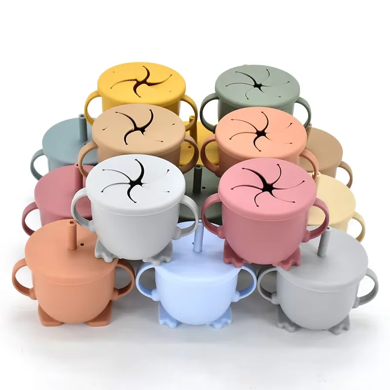 2024 NEW Custom Color BPA free Silicone Baby Training Cup Kids Sippy Cup with Lid and Straw Baby Cups