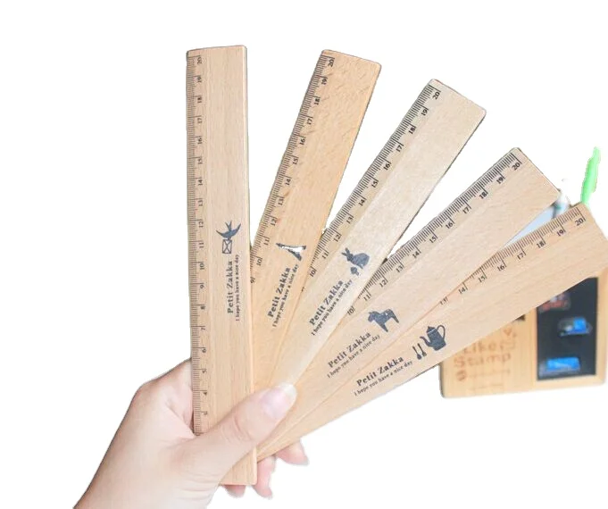 office goods and stationeries custom logo 15cm 20cm Log color wooden parallel rulers
