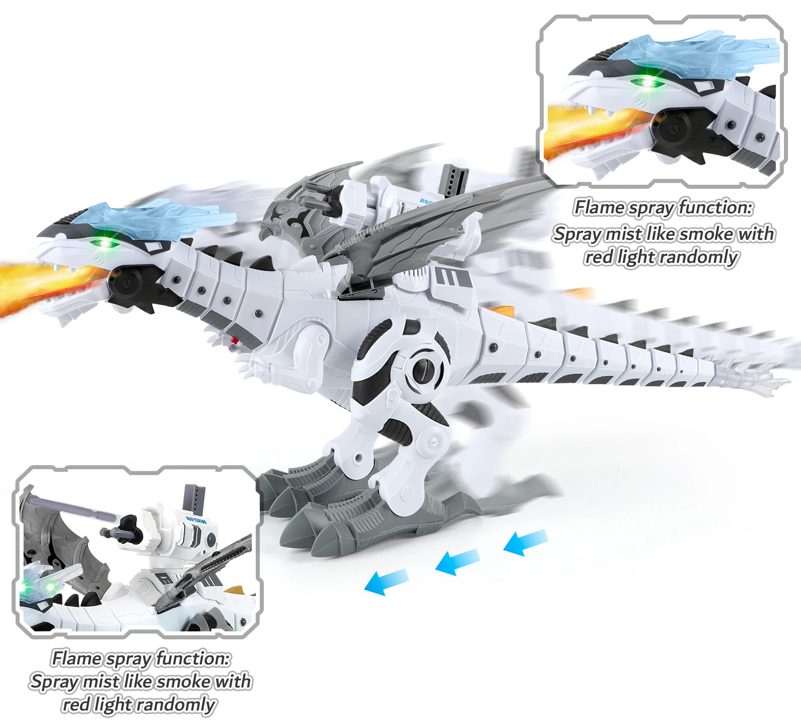 Electric Walking Dinosaur Robot Toy Water Spray Fire Breathing Alive Dinosaur with LED Eyes Realistic Sound Bullets Shooting