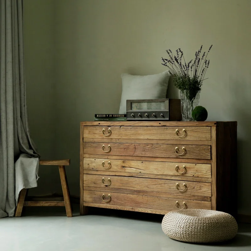 Furniture factory Chinese traditional rustic handmade drawer cabinet storage multi-functional 5-layer 5-drawer cabinet