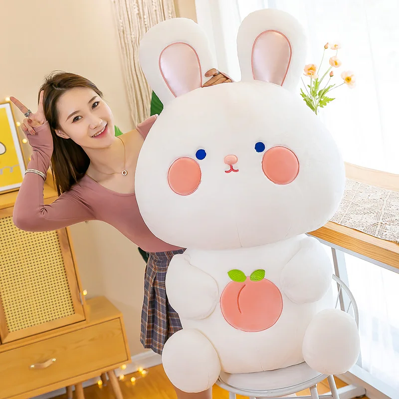 Big Doll Peach Rabbit Plush Toy Super Cute Little White Rabbit Doll Toys Stuffed Animals
