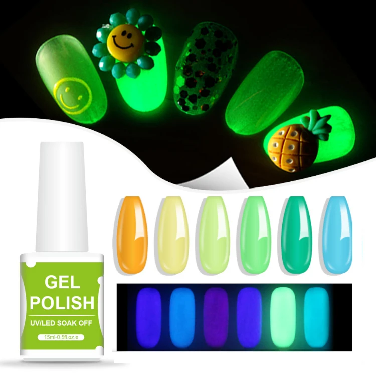 Wholesale Custom Logo Private Label Oem Color 15 ml Hema Free Organic Vegan Glow In The Dark Uv Nail Gel Polish
