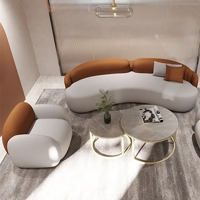 Light luxury arc beauty salon sofa rest area modern simple technology cloth leisure sofa hotel lobby reception sofa