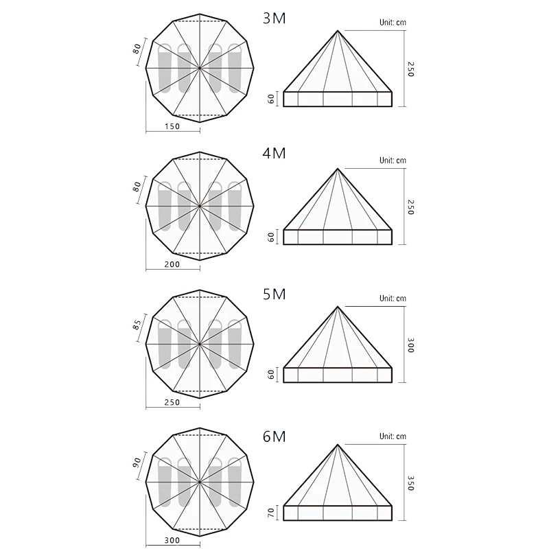 wholesale 3M 4M 5M 6M 420D Oxford 3000mm windproof four seasons camping & hiking luxury indian pyramid bell yurt glamping tent