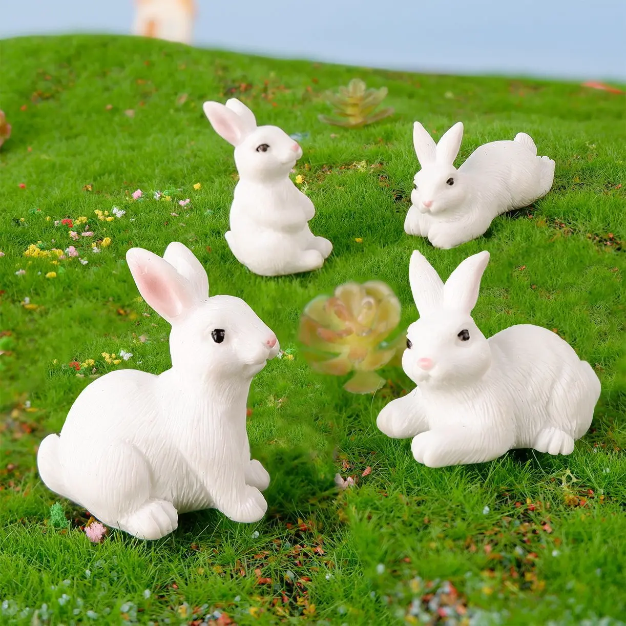 New 2024 microscopic white resin rabbit garden ornaments DIY landscaping bonsai decoration mini resin crafts ornaments