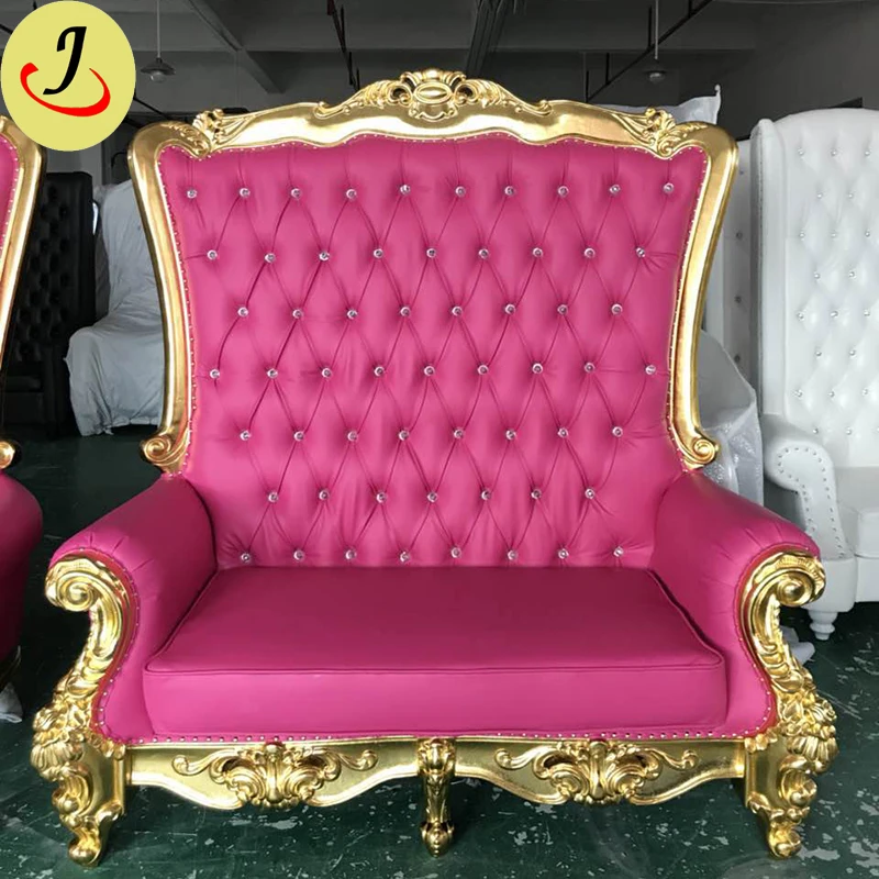 Hot sale two seat luxury gold King throne sofa Chais for wedding/party