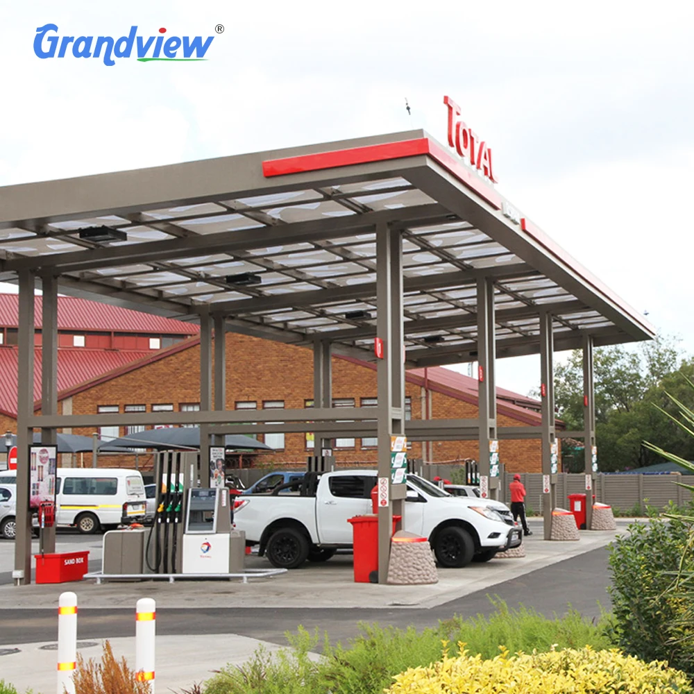 Special Prefab steel structure illuminuated roof service station gas station canopy for sale