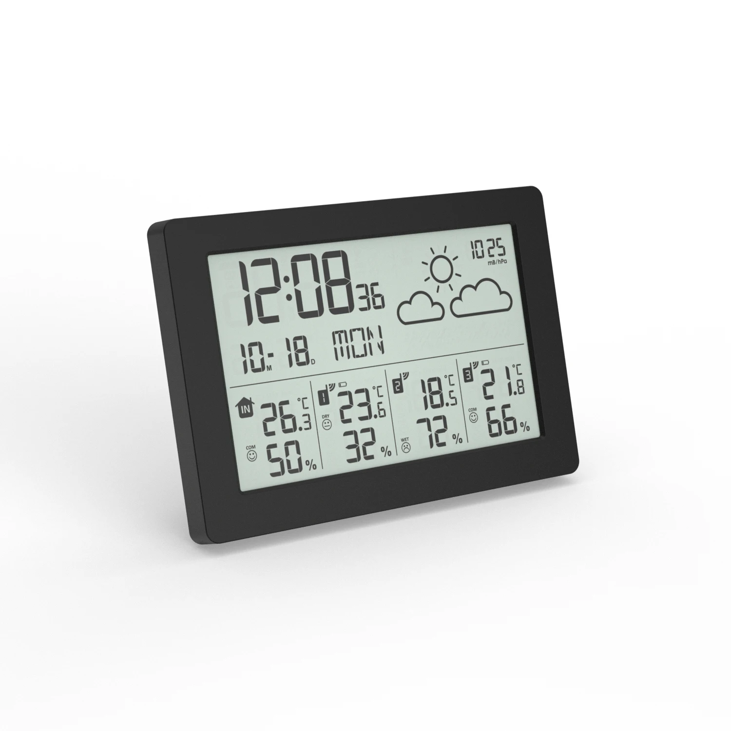 433.92 Mhz Wireless weather station clock with three sensors indoor and outdoor temperature and humidity for home office cellar