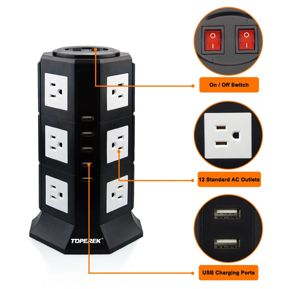 TP-VA5U12S:4 outlet us surge protector double usb charging socket electric 13a socket panel