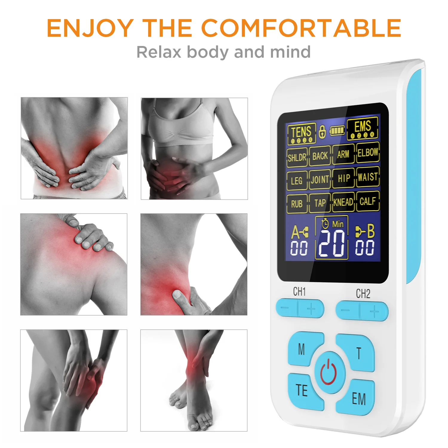 Two Channels Electric Muscle Stimulator Tens Machine for Relieve Pain