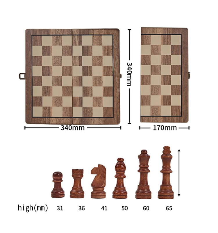 15' Magnetic Wooden Chess Game Set Folding Board Chess Pieces Storage Slots Chess Set for Beginners Kids Adults